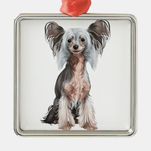 CARTOON LOOK POWDER PUFF CHINESE CRESTED DOG METAL ORNAMENT