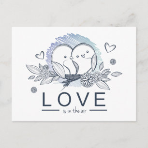 Cartoon Lovebirds Purple Love Wedding Postcard