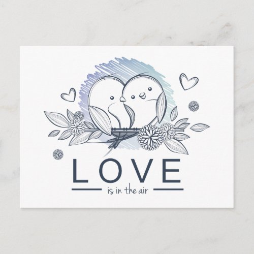 Cartoon Lovebirds Purple  Love Wedding Postcard
