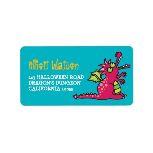 Cartoon Magenta Magic Dragon Kid Halloween Address Label