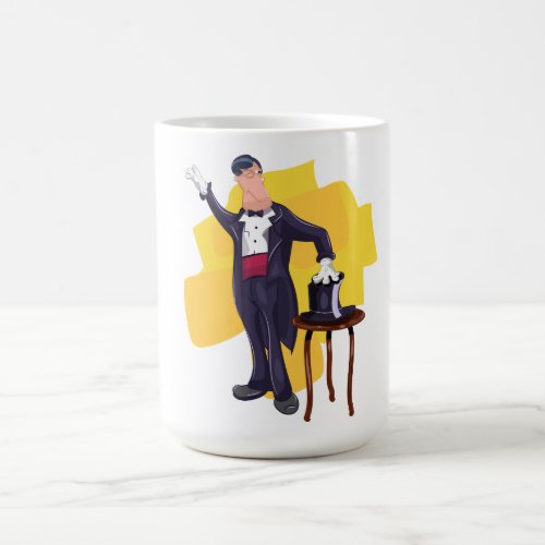 Cartoon Magician performing magic trick on stage Coffee Mug