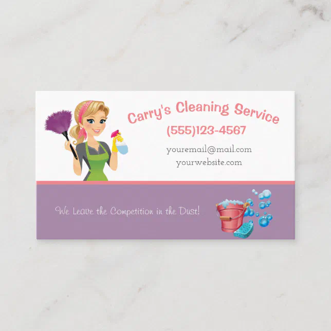 Cartoon Maid Cleaning Service Business Card | Zazzle