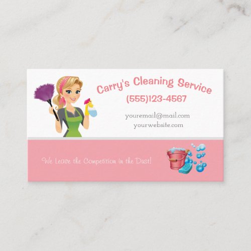 Cartoon Maid Cleaning Service Business Card