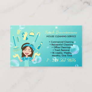 Cartoon Maid House Cleaning Service Business Card