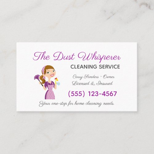 Cartoon Maid House Cleaning Service Business Card