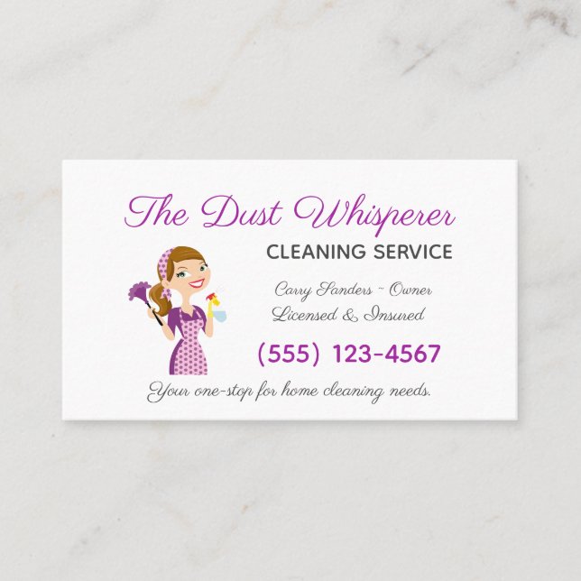 Cartoon Maid House Cleaning Service Business Card (Front)