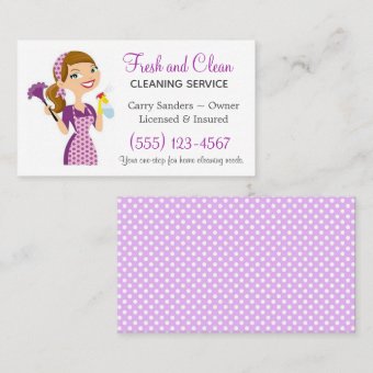 Cartoon Maid House Cleaning Service Business Card | Zazzle