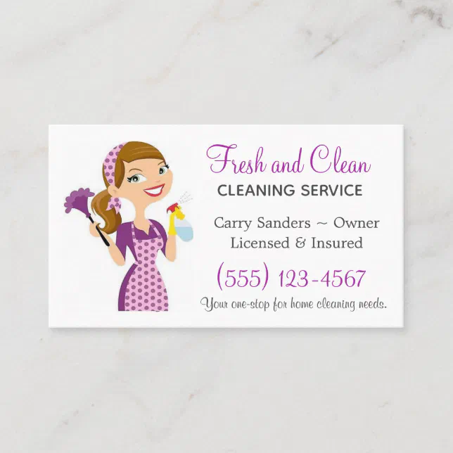 Cartoon Maid House Cleaning Service Business Card | Zazzle