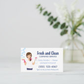 Cartoon Maid House Cleaning Service Business Card (Standing Front)