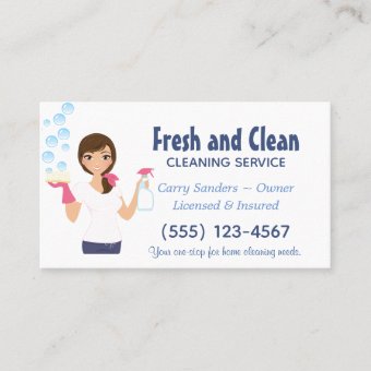 Cartoon Maid House Cleaning Service Business Card | Zazzle