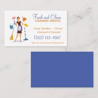 Cartoon Maid House Cleaning Service Business Card | Zazzle