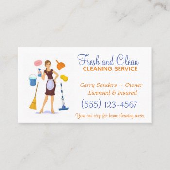 Cartoon Maid House Cleaning Service Business Card by tyraobryant at Zazzle