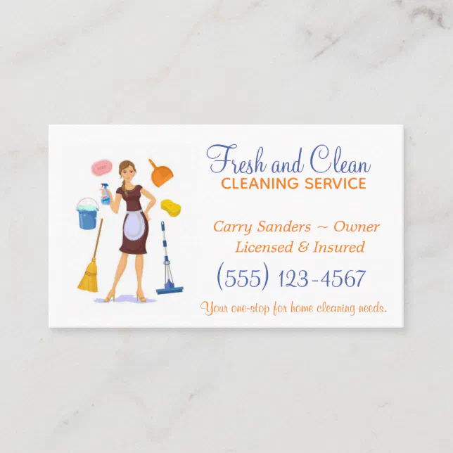 Cartoon Maid House Cleaning Service Business Card | Zazzle