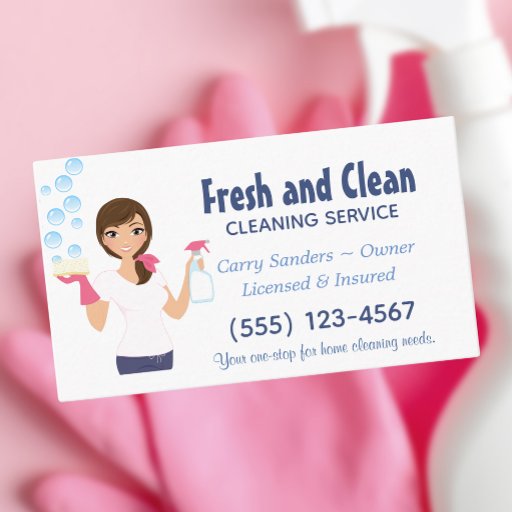 Customizable Cartoon Maid House Cleaning Service Business Card