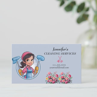 Cartoon Maid House Cleaning Services Business Card