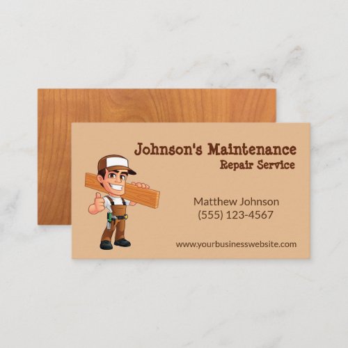 Cartoon Maintenance Repair Service Guy Business Card