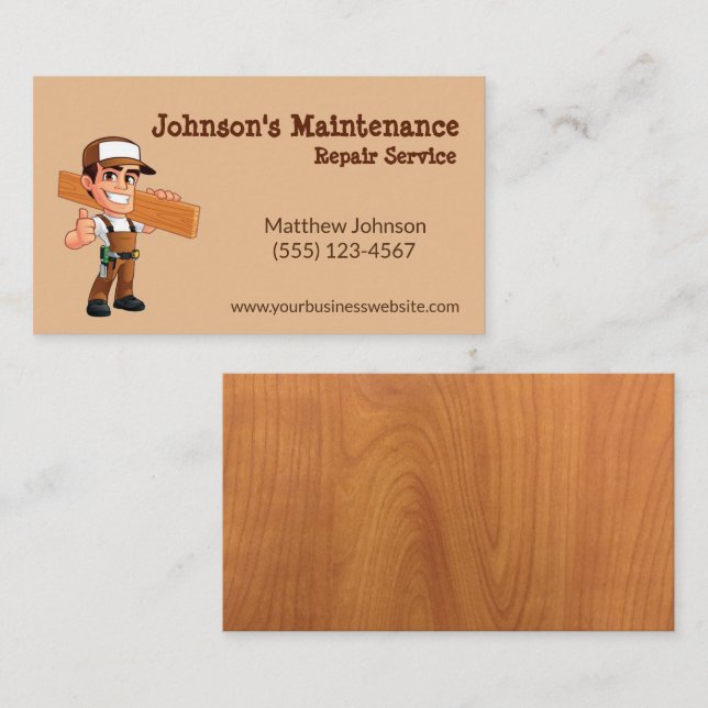Cartoon Maintenance Repair Service Guy Business Card (Front/Back)