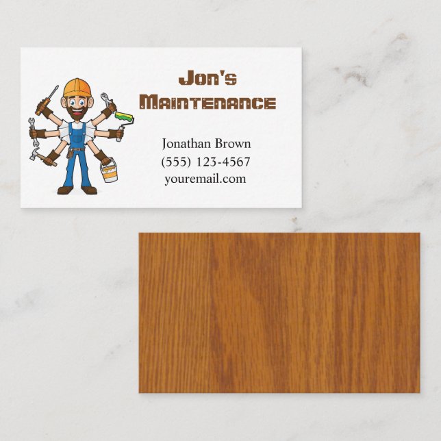 Cartoon Maintenance Repair Service Guy Business Card (Front/Back)