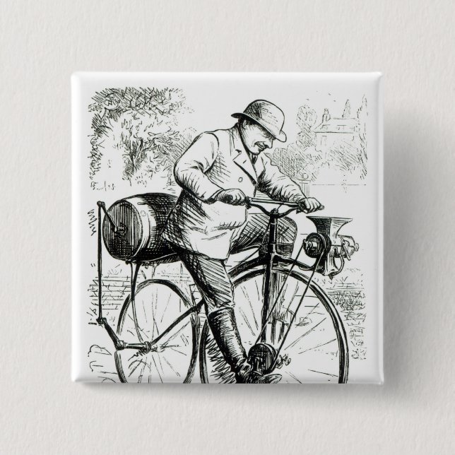 Cartoon making fun of the early days of Bicycles Button (Front)