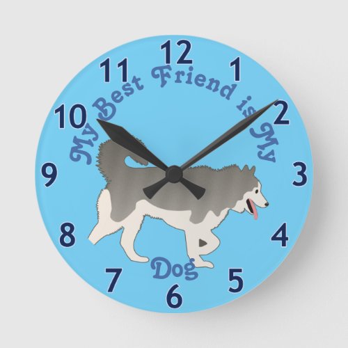 Cartoon Malamute Round Clock