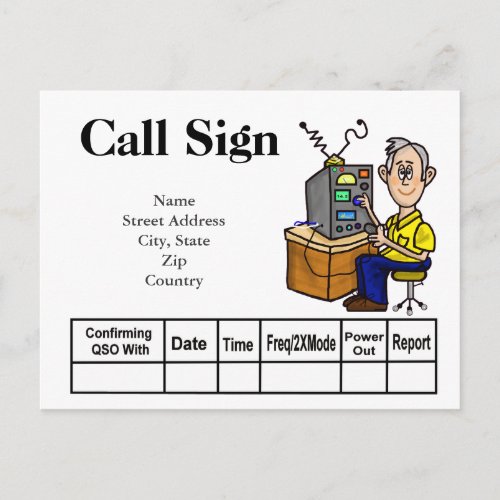 Cartoon Male Ham Operator QSL Card  Customize It