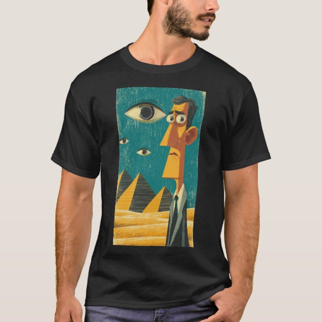 Cartoon Man at Pyramids T-Shirt (Front)