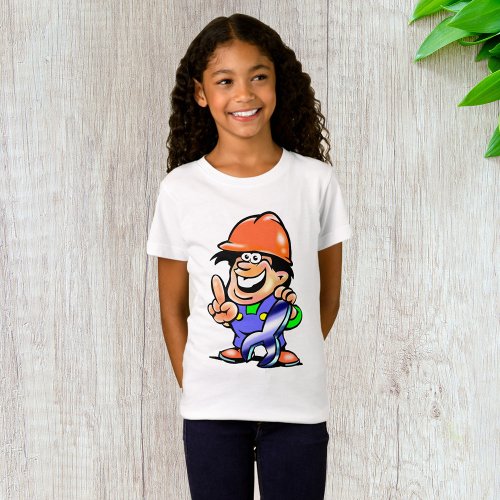 Cartoon Man In A Hard Hat Girls T_Shirt