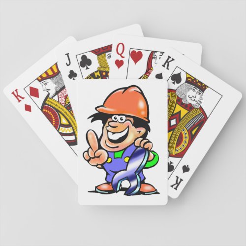 Cartoon Man In A Hard Hat Playing Cards