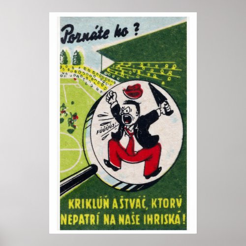 Cartoon Man Shouting Czechoslovakia Mid-Century Poster