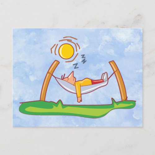 Cartoon Man Sleeping In Hammock Postcard