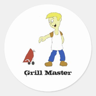 Cartoon Man With BBQ Grill Classic Round Sticker