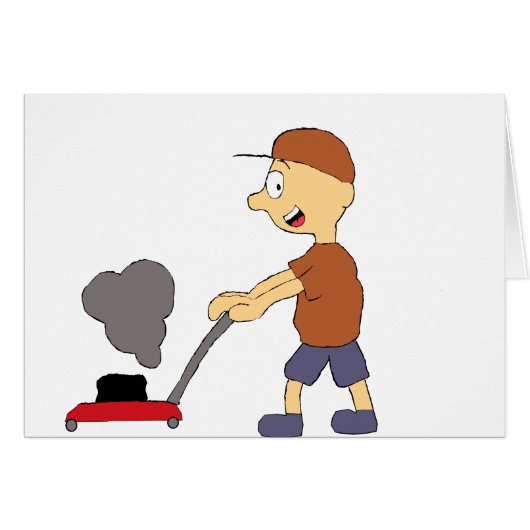 Cartoon Man With Lawnmower Cards (Front Horizontal)
