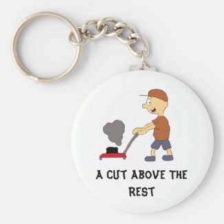 Cartoon Man With Lawnmower Keychain