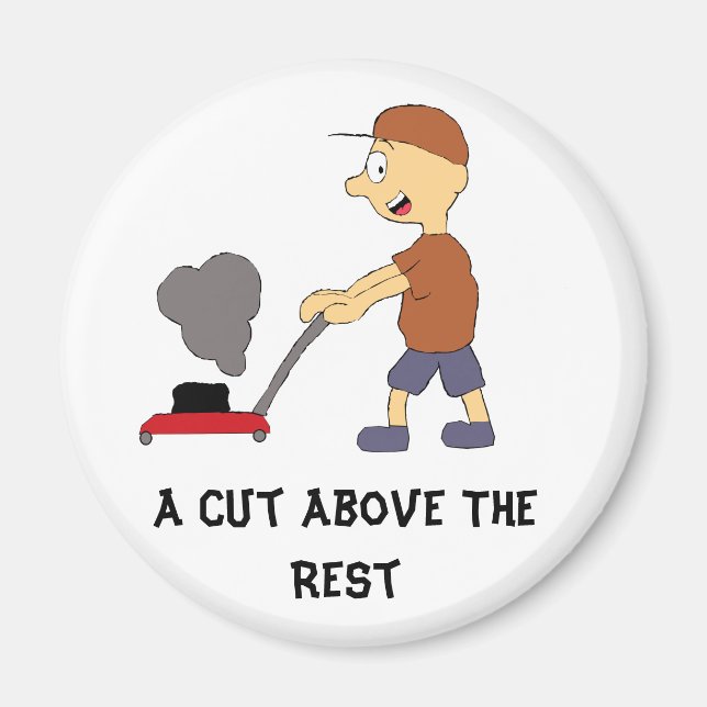 Cartoon Man With Lawnmower Magnet (Front)