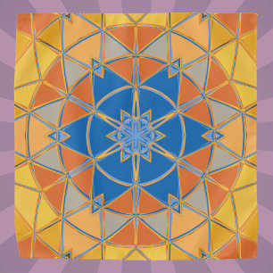 Cartoon Mandala Blue Orange and Yellow Bandana
