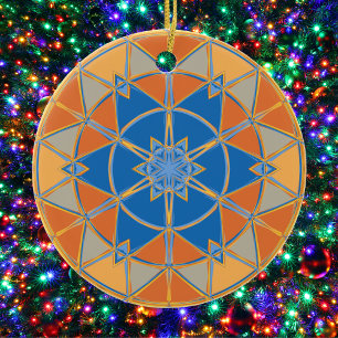 Cartoon Mandala Blue Orange and Yellow Ceramic Ornament