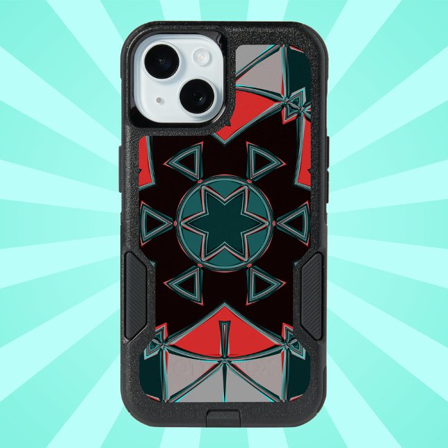 Cartoon Mandala Blue Red and Black iPhone 15 Case (Creator Uploaded)