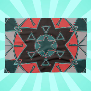 Cartoon Mandala Blue Red and Black Kitchen Towel