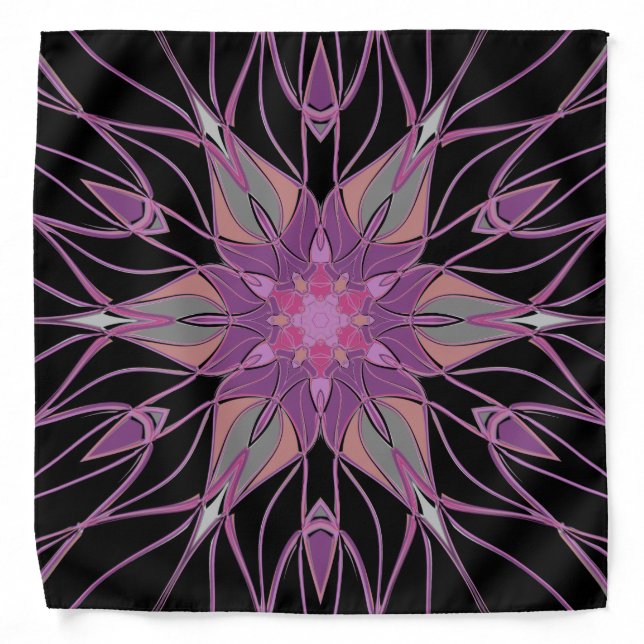 Cartoon Mandala Flower Black Purple an Pink Bandana (Front)