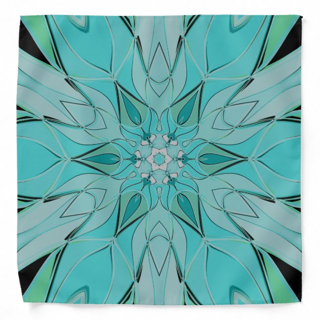 Cartoon Mandala Flower Blue and Green Bandana (Front)