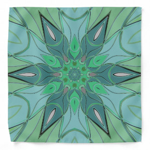 Cartoon Mandala Flower Blue and Green Bandana