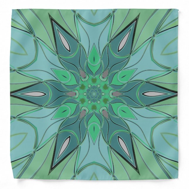 Cartoon Mandala Flower Blue and Green Bandana (Front)