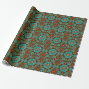 Cartoon Mandala Flower Blue and Orange Wrapping Paper