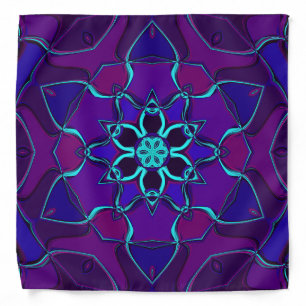 Cartoon Mandala Flower Blue and Purple Bandana