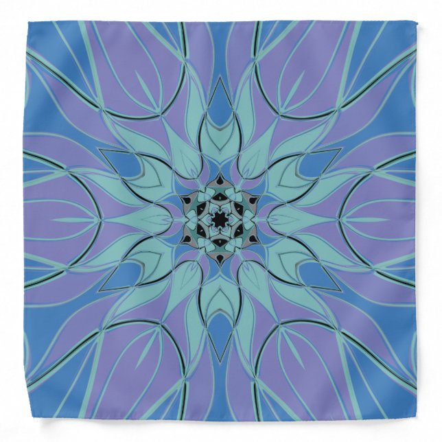 Cartoon Mandala Flower Blue and Purple Bandana (Front)