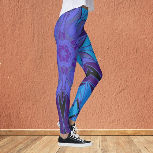 Cartoon Mandala Flower Blue and Purple Leggings