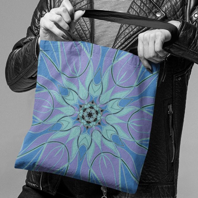 Cartoon Mandala Flower Blue and Purple Tote Bag (Creator Uploaded)