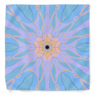 Cartoon Mandala Flower Blue and Yellow Bandana