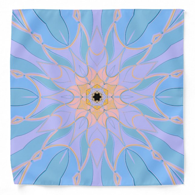 Cartoon Mandala Flower Blue and Yellow Bandana (Front)