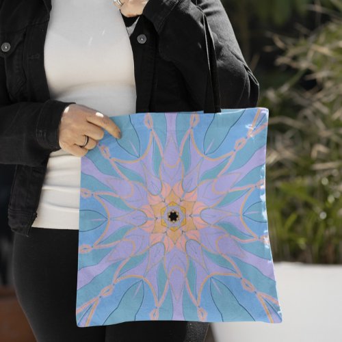 Cartoon Mandala Flower Blue and Yellow Tote Bag